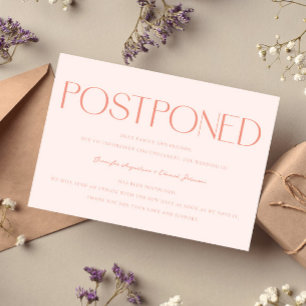 Minimalistische Uitgestelde Wedding Update Peach Kaart