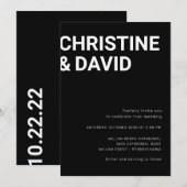 Minimalistische uitnodiging in dikke letters zwart (Voorkant / Achterkant)