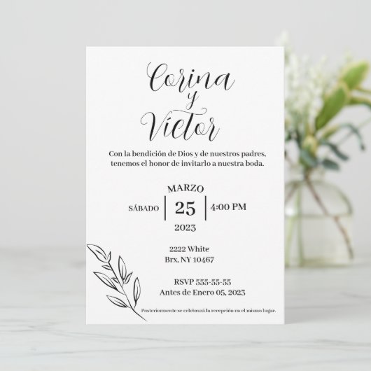 Minimalistische uitnodiging in het Spaans (Staand voorkant)