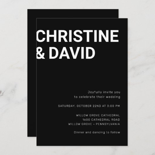 Minimalistische uitnodiging in zwarte en witte let (Voorkant / Achterkant)