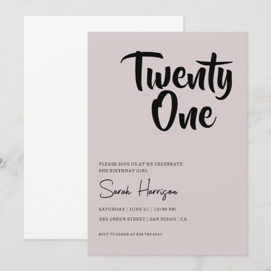 Minimalistische uitnodiging van de Birthday Party, (Voorkant / Achterkant)