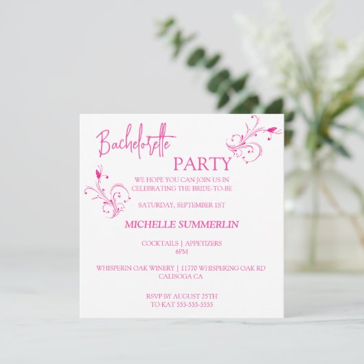 Minimalistische uitnodiging van FloraL Bachelorett (Staand voorkant)