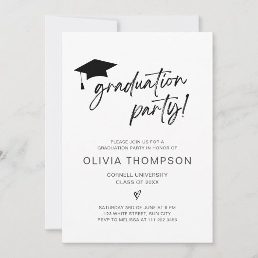 Minimalistische uitnodiging voor Afstuderen script (Voorkant)