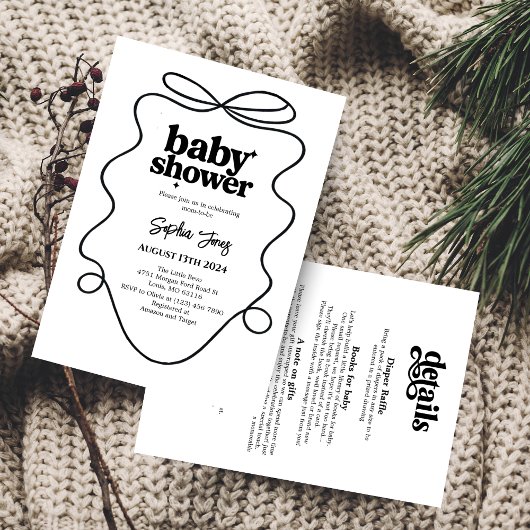 Minimalistische uitnodiging voor babyfeestje in zw