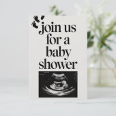 Minimalistische uitnodiging voor babyfeestje in zw informatiekaartje (Staand voorkant)