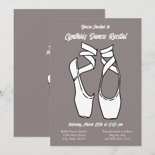 Minimalistische uitnodiging voor balletuitvoering (Voorkant / Achterkant)