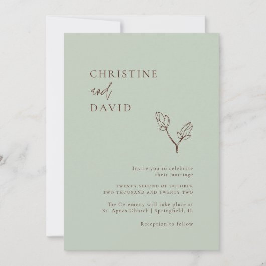 Minimalistische uitnodiging voor Boho Floral Sage  (Voorkant)