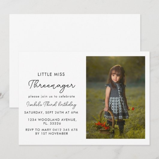 Minimalistische uitnodiging voor derde verjaardag (Voorkant / Achterkant)