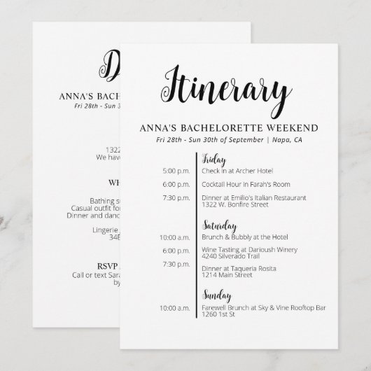 Minimalistische uitnodiging voor een vrijgezellenr (Voorkant / Achterkant)