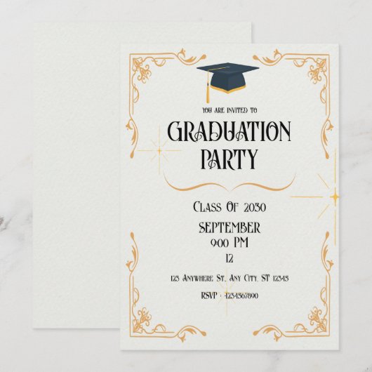 Minimalistische uitnodiging voor een White Graduat (Voorkant / Achterkant)