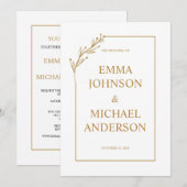 Minimalistische uitnodiging voor een witte en goud (Voorkant / Achterkant)