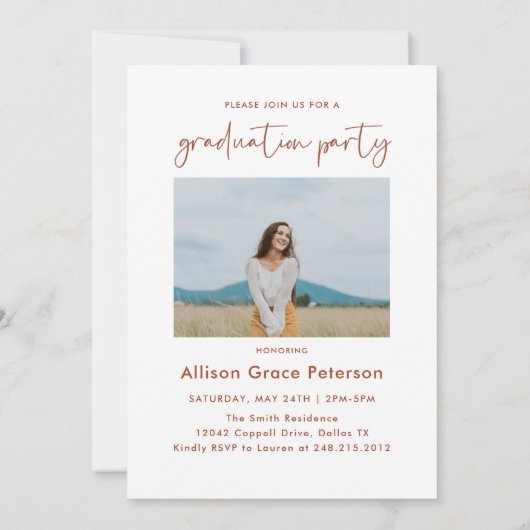 Minimalistische uitnodiging voor eindexamenfeest (Achterkant)