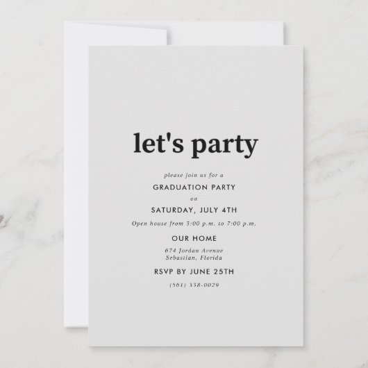 Minimalistische uitnodiging voor eindexamenfeest f (Achterkant)