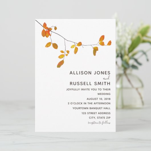 Minimalistische uitnodiging voor herfstbruiloft (Staand voorkant)