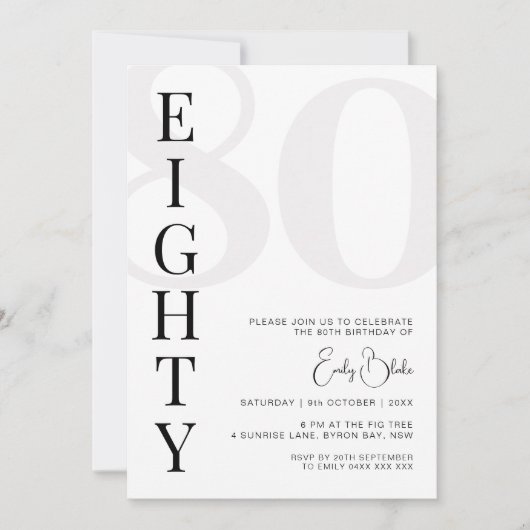 Minimalistische uitnodiging voor het 80e verjaarda (Voorkant)