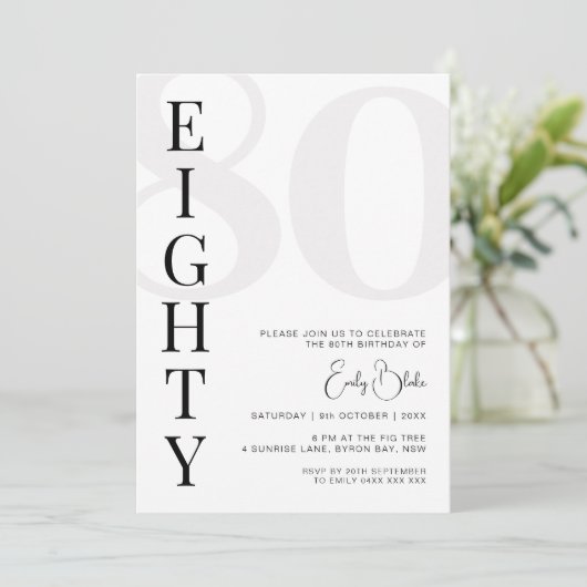 Minimalistische uitnodiging voor het 80e verjaarda (Staand voorkant)