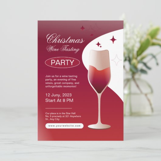 Minimalistische uitnodiging voor kerstwijnproeveri (Staand voorkant)