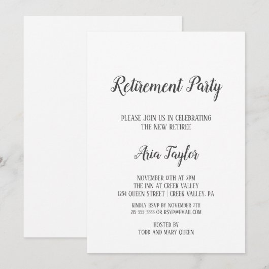 Minimalistische Uitnodiging voor Pensioenpartij (Voorkant / Achterkant)