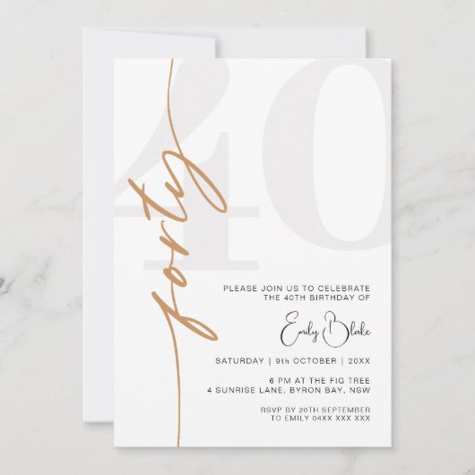 Minimalistische uitnodiging voor veertigste verjaa (Voorkant)