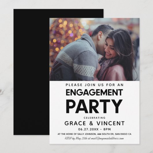 Minimalistische uitnodiging voor verlovingsfeest (Voorkant / Achterkant)