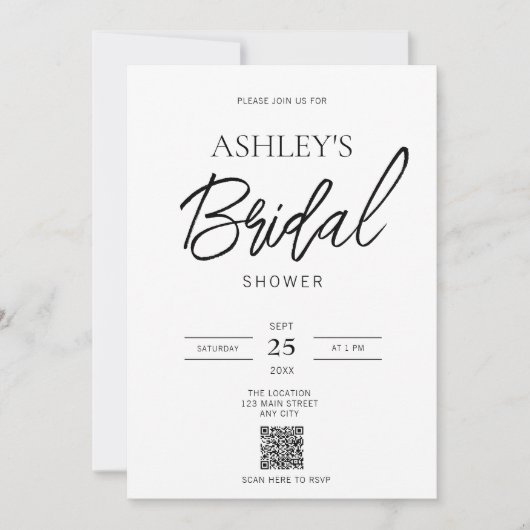 Minimalistische uitnodiging voor zwart-wit QR-code (Voorkant)