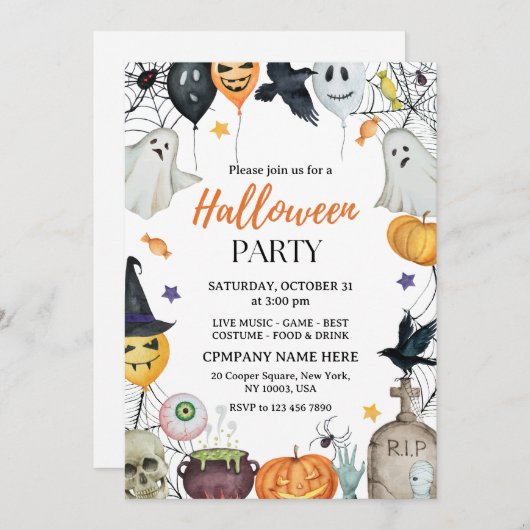 Minimalistische uitnodigingen voor Halloween-feest (Voorkant / Achterkant)