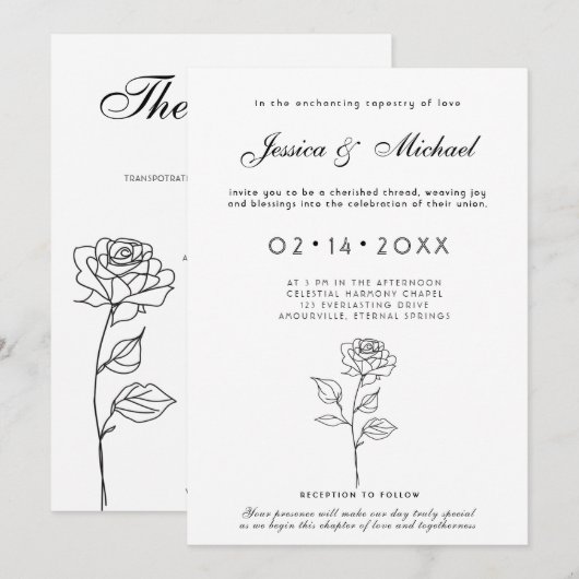 Minimalistische uitnodigingen voor tijdloze bloei (Voorkant / Achterkant)