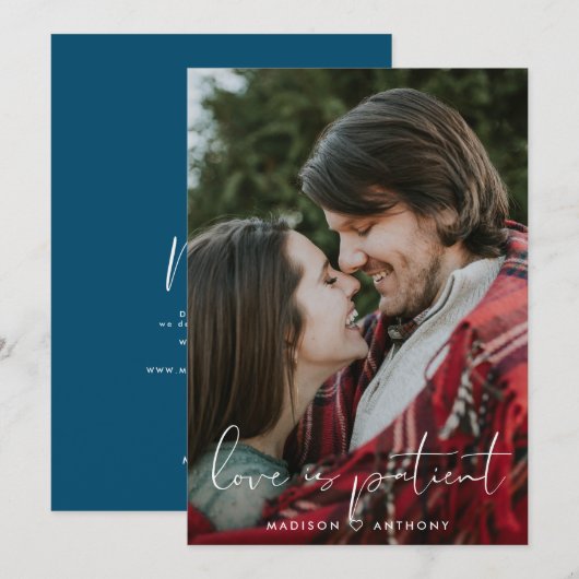 Minimalistische uitverkoren blauwe trouw-uitstel f aankondiging (Voorkant / Achterkant)