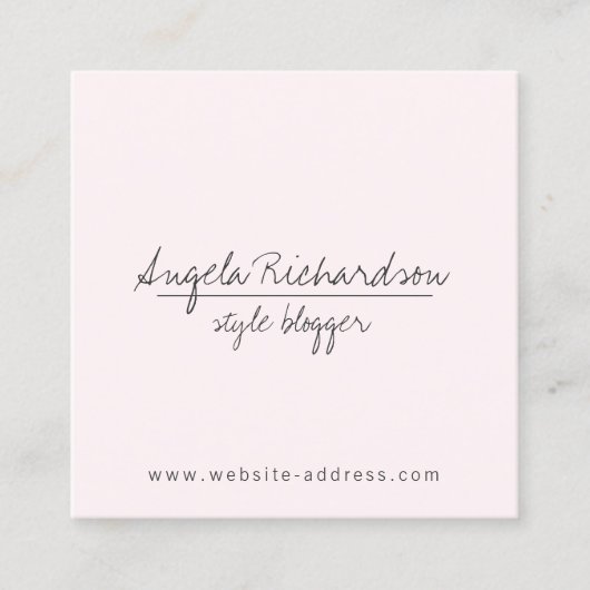 Minimalistische unieke handgeschreven blogger Pink Vierkante Visitekaartje (Voorkant)