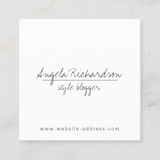 Minimalistische unieke handgeschreven blogger, Syl Vierkante Visitekaartje (Voorkant)