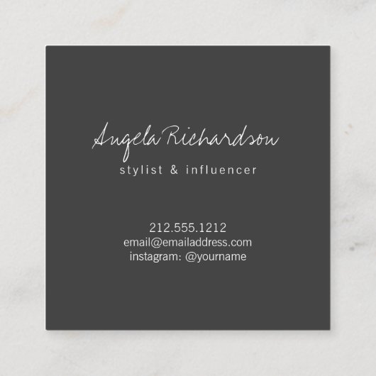 Minimalistische unieke handgeschreven blogger, Syl Vierkante Visitekaartje (Achterkant)