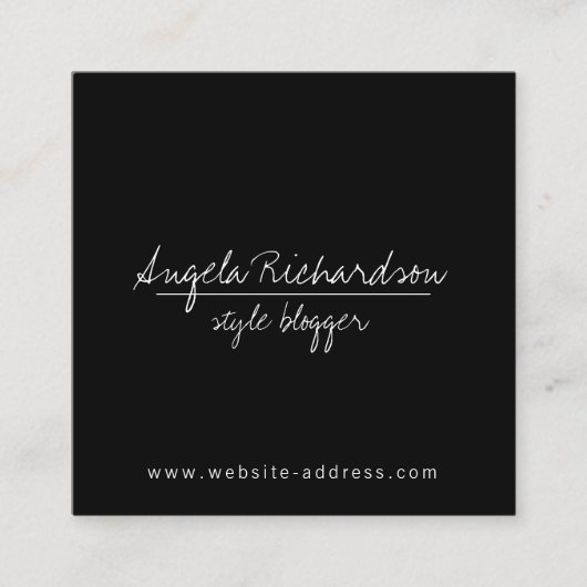 Minimalistische unieke handgeschreven blogger zwar vierkante visitekaartje (Voorkant)