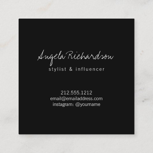 Minimalistische unieke handgeschreven blogger zwar vierkante visitekaartje (Achterkant)