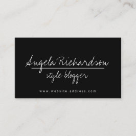 Minimalistische unieke handgeschreven blogger zwar visitekaartje