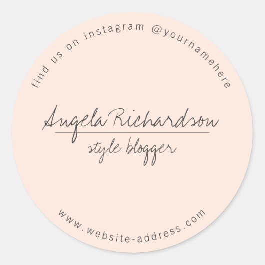 Minimalistische unieke handgeschreven perzik ronde sticker (Voorkant)