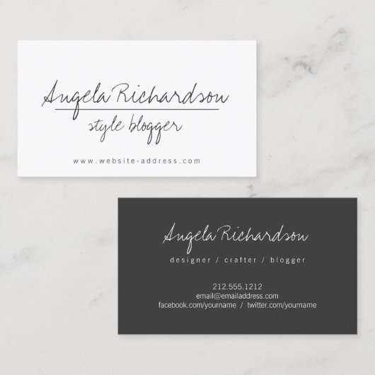 Minimalistische unieke handgeschreven stylist, blo visitekaartje (Voorkant / Achterkant)
