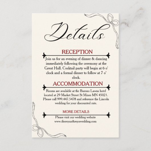 Minimalistische unieke huwelijksdetails informatiekaartje (Voorkant)