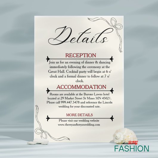 Minimalistische unieke huwelijksdetails informatiekaartje