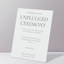 Minimalistische unplugged ceremonie bruiloft reclamebord met voetstuk