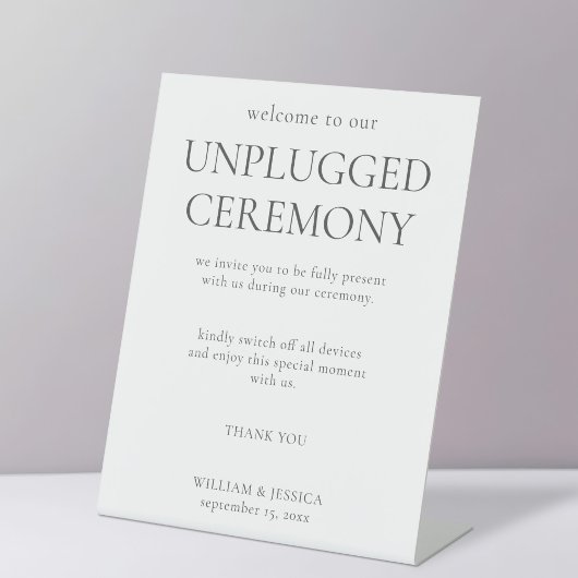 Minimalistische unplugged ceremonie bruiloft reclamebord met voetstuk