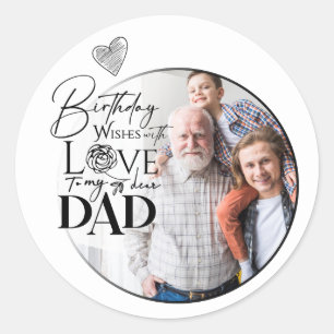 Minimalistische Vader Verjaardag Typography Foto Ronde Sticker
