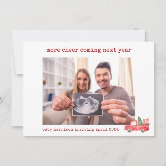 Minimalistische vakantie zwangerschapsaankondiging feestdagenkaart (Voorkant)