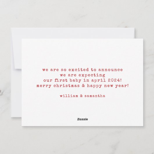 Minimalistische vakantie zwangerschapsaankondiging feestdagenkaart (Achterkant)