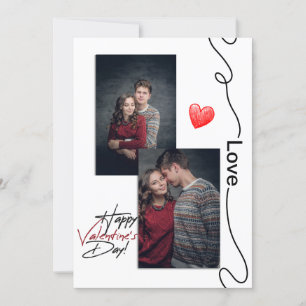 Minimalistische Valentijnsdag paar 2 foto harten Feestdagenkaart