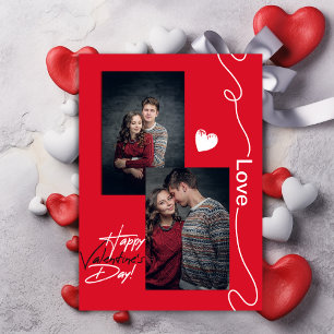 Minimalistische Valentijnsdag paar 2 foto rood Feestdagenkaart