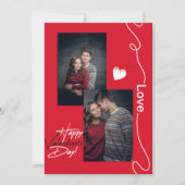 Minimalistische Valentijnsdag paar 2 foto rood Feestdagenkaart (Voorkant)