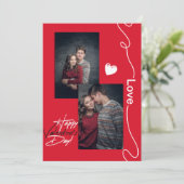 Minimalistische Valentijnsdag paar 2 foto rood Feestdagenkaart (Staand voorkant)