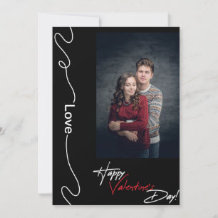 Minimalistische Valentijnsdag Paar Foto Rood & Zwa Feestdagenkaart
