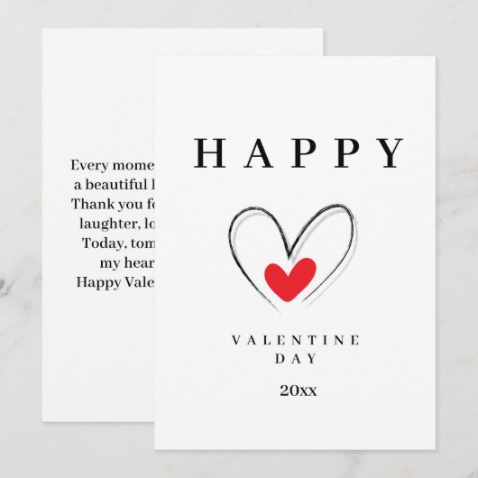 Minimalistische Valentijnskaart met de Hand Geteke Feestdagenkaart (Voorkant / Achterkant)