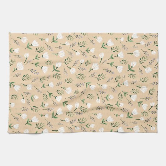 Minimalistische vanille en witte bloemen theedoek (Horizontaal)